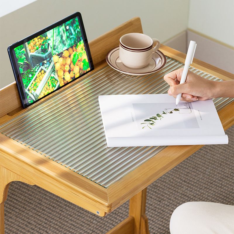 Rectangular Glass Top Side Table Wood Sofa Side Accent Table