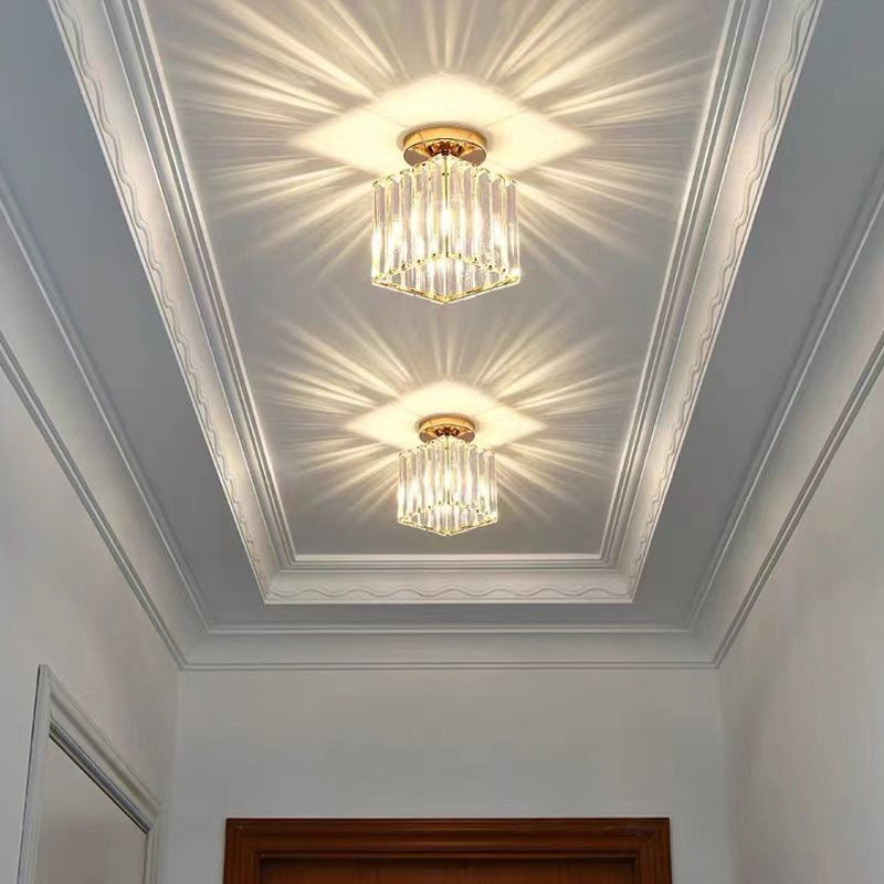 Modern Geometry Shape Ceiling Light with Crystal Shade for Living Room