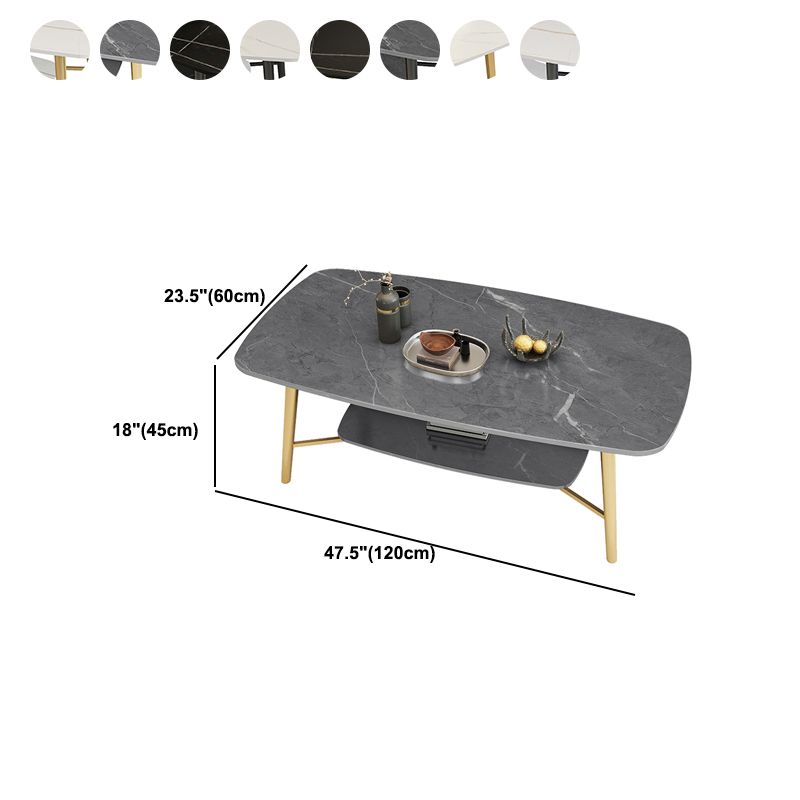 4 Legs 1 Single Coffee Table Rectangular Stone Cocktail Table with Shelf