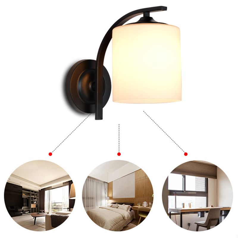 Cylindre Blanc Verre murale de montant lampe 1-LIGHT VINTAGE ÉCLAIRAGE MUR NOIR VINTATION POUR LA CHAMBRE