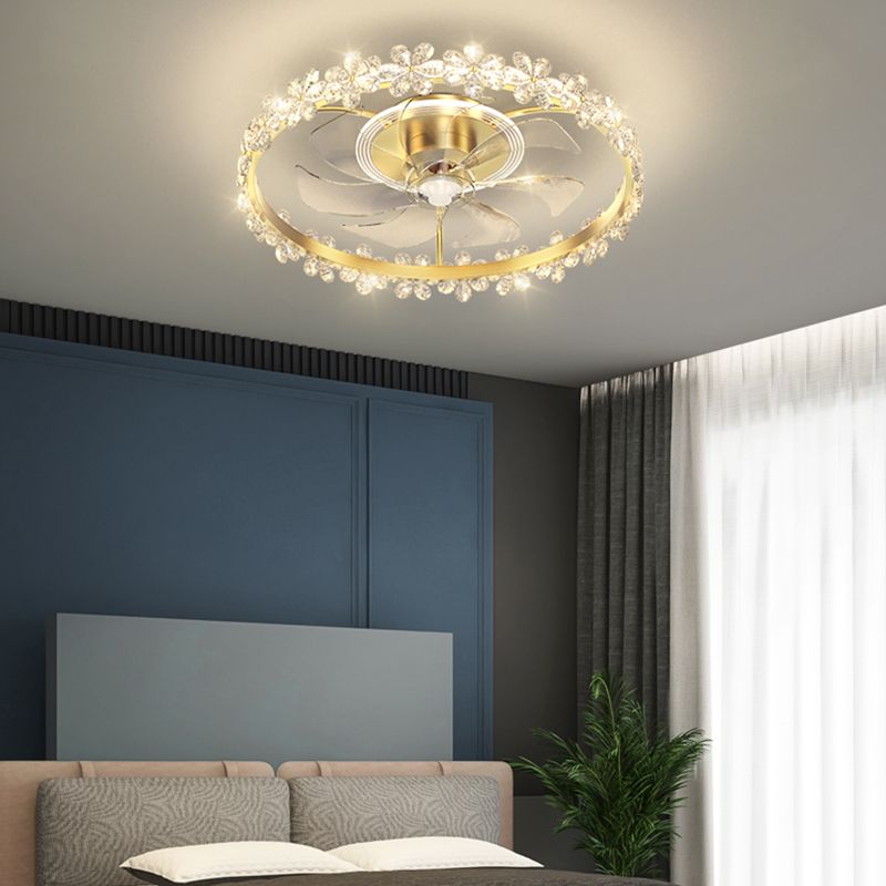 Brushed Gold Circular Ceiling Fan Lamp Minimalist Metal LED Semi Mount Lighting