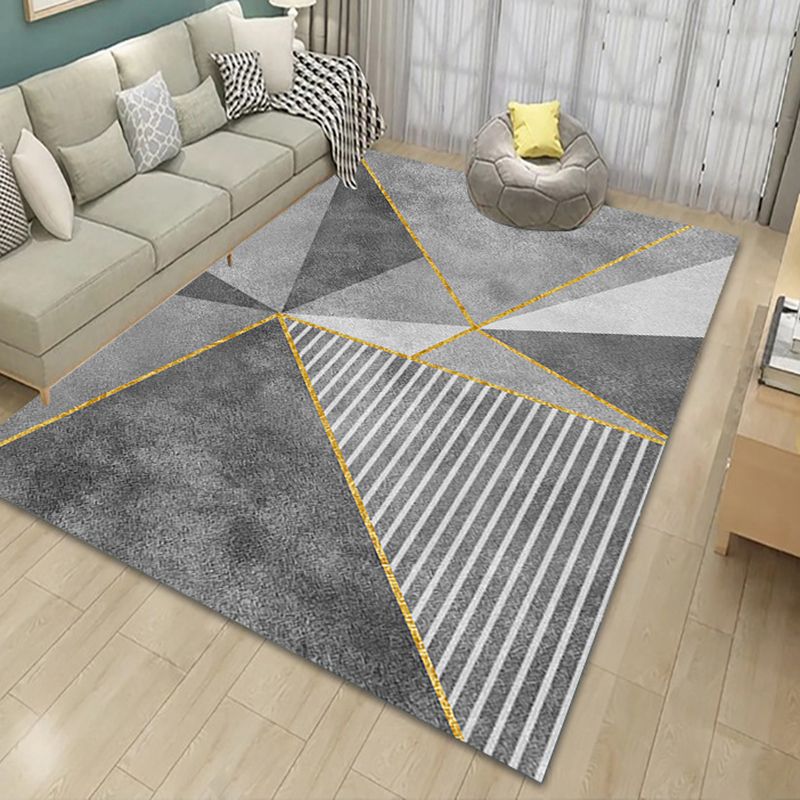 Gray Modern Rug Polyester Geometry Rug Stain Resistant Rug for Drawing Room