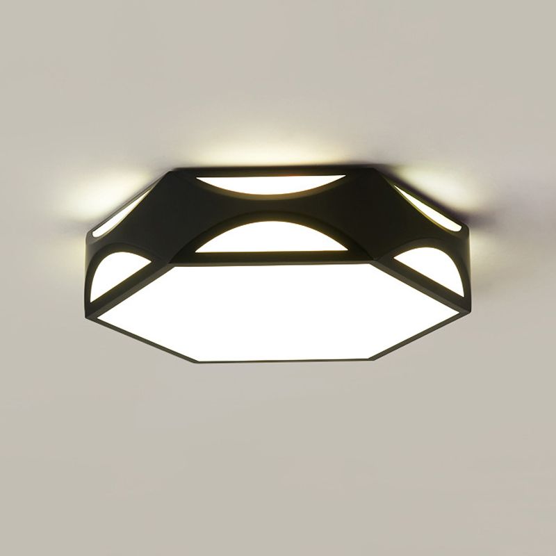 Black/White Hexagon Ceiling Flush Mount Contemporary Acrylic LED Flush Light with/without Remote Control