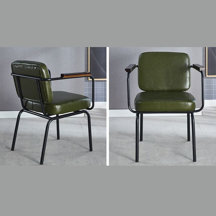 Industrial Leather Square Dining Chair Parsons Arm Chairs for Home Use