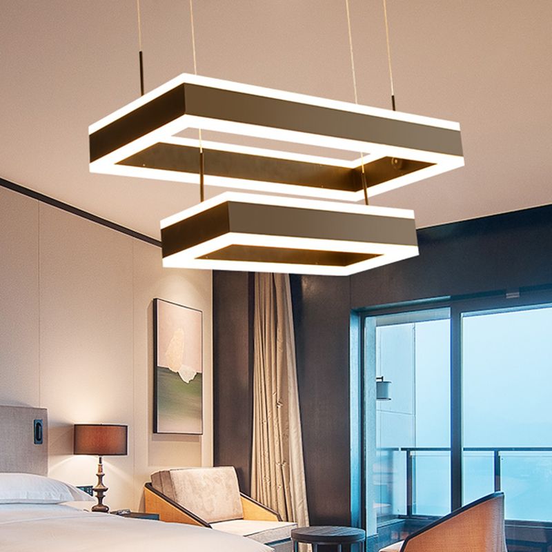 Minimalist Tiered Rectangle Chandelier Lighting Acrylic Living Room LED Pendant Light in Black