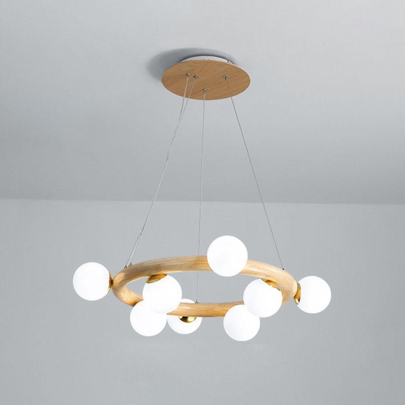 Modern Minimalist Round Chandelier Light Fixture Natural Wood Living Room Ceiling Chandelier