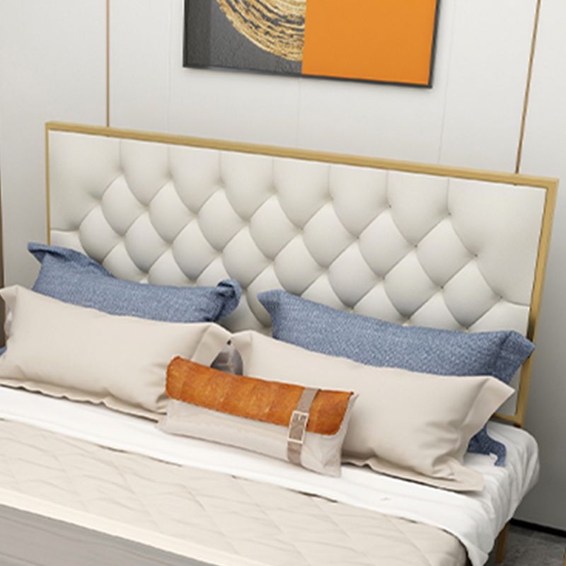 Glam Metal Panel Bed with Rectangular Upholstered Headboard, 43.3" Tall