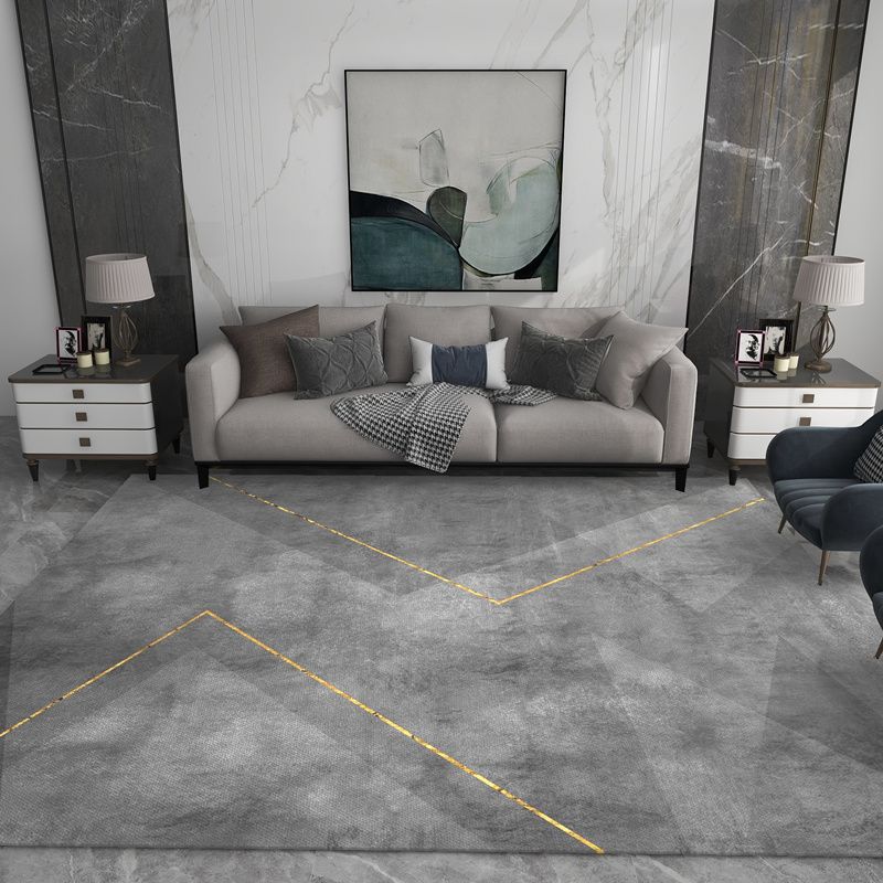 Grey Geometric Print Carpet Modern Polyester Area Rug Stain Resistant Rug for Home Decor