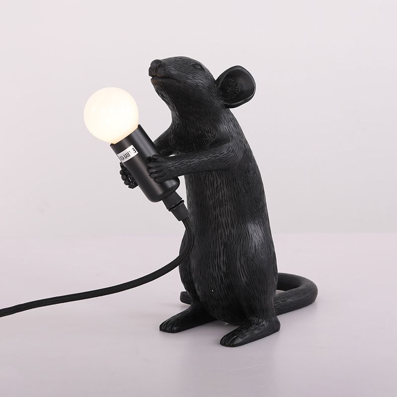 Lampada da comodino nera a 1 lampadina Lampada da scrivania tradizionale a forma di topo in resina per soggiorno