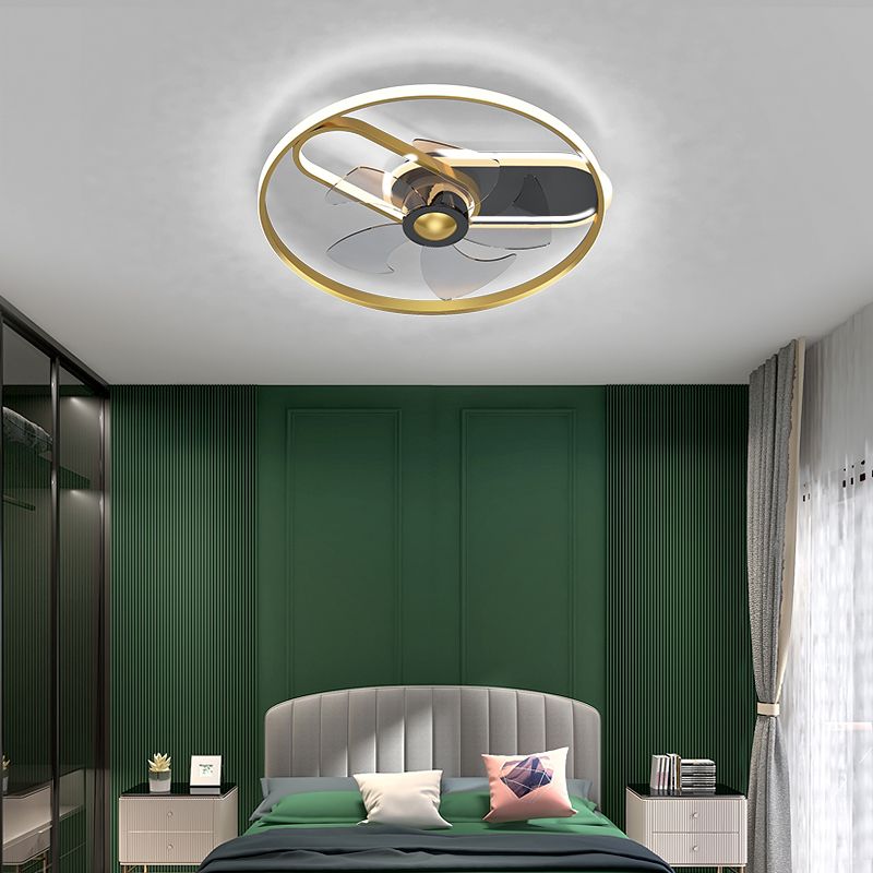 Minimalistische lineare Deckenventilator Leicht Metallic Schlafzimmer LED SEMI BUSCH MOUNTED LICHT