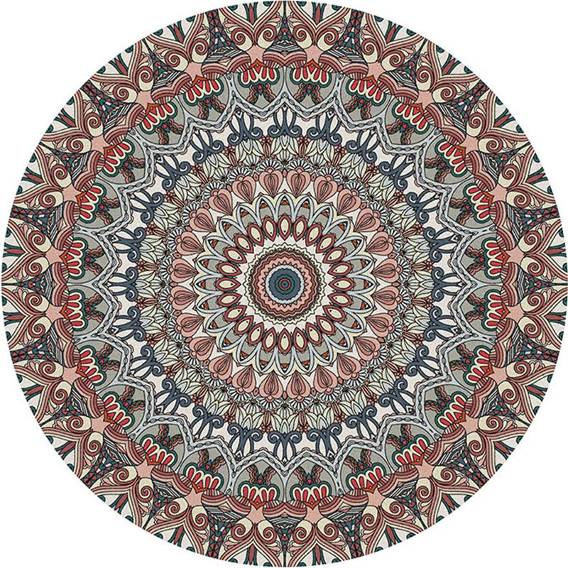 Multi-Colored Bedroom Area Rug Moroccan Mandala Print Rug Synthetics Non-Slip Backing Washable Stain Resistant Rug