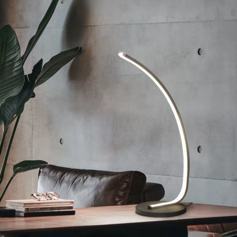 Bend Shape Metal Nightstand Lamp Minimalist Black LED Table Light in 3 Color Light