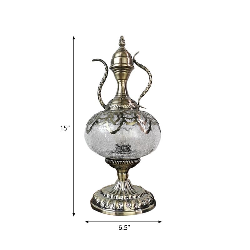 Illuminazione da tavolo con teiera in bronzo Vetro craquelé turco 6,5 "/7" W 1 lampadina Lampada da comodino per soggiorno