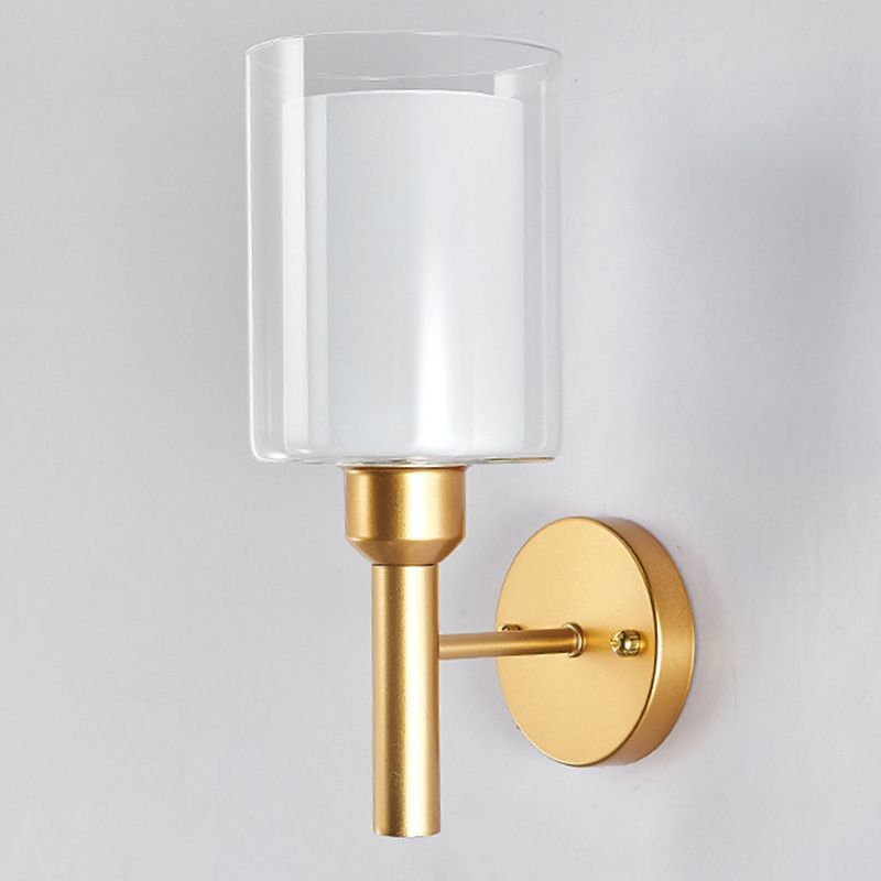 Glass Gold Wall Lamp in Modern Luxury Style Wrought Iron Wall Sconce for Bedroom