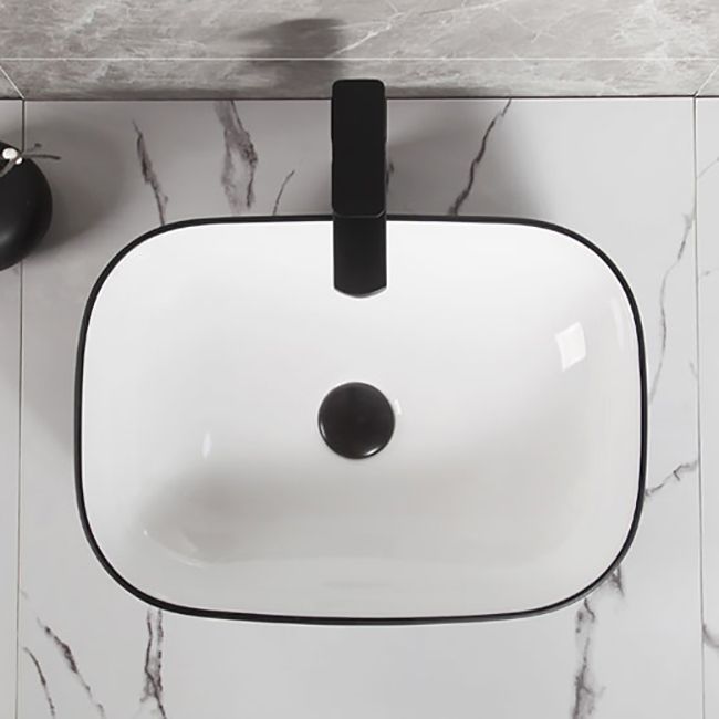 Contemporary Bathroom Sink Porcelain Pop-Up Drain Rectangular Vessel Bathroom Sink