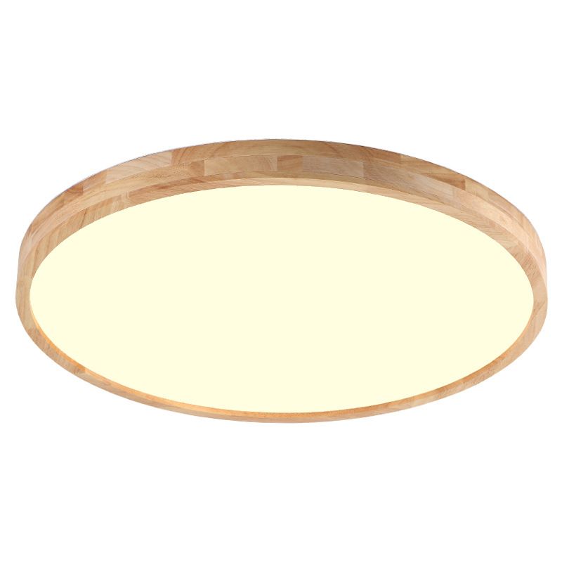 Circle Flush-Mount Light Fixture Modern Style Wooden LED Bedroom Flush Ceiling Light Fixture in Wood
