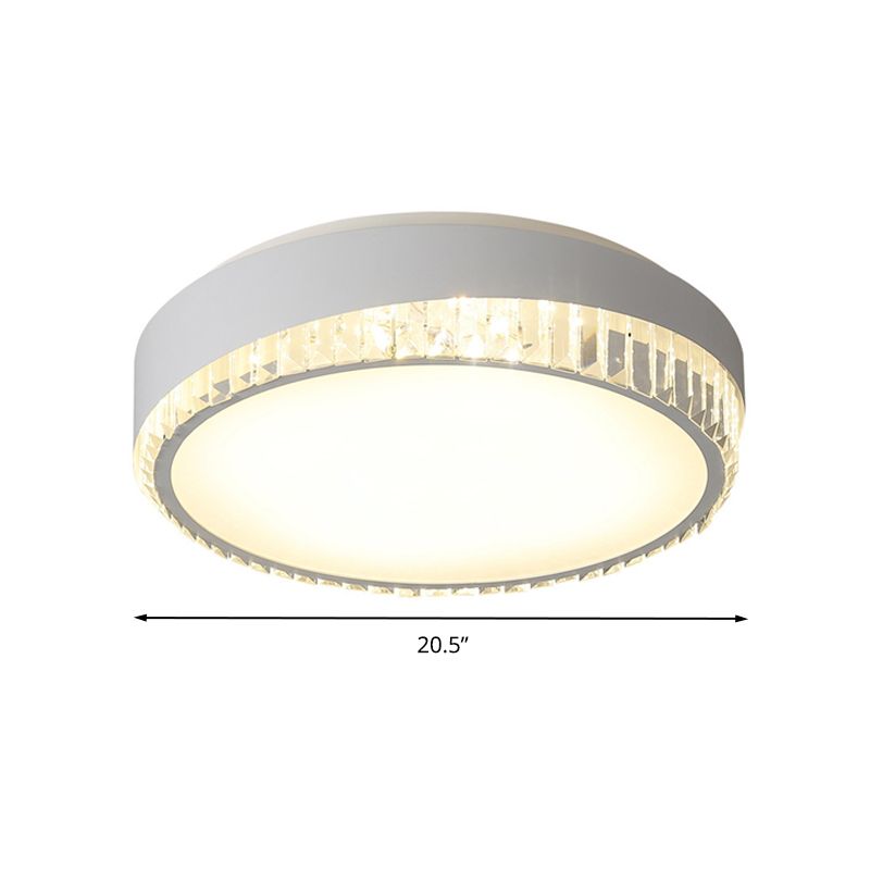 LED 16.5"/20.5" W Flush Ceiling Lamp Simple Round Crystal Flush Mount Lighting in White for Bedroom, Warm/White/3 Color Light