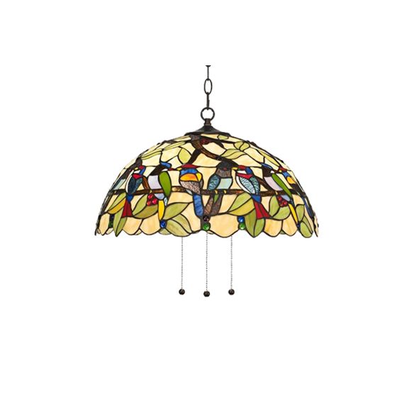Green Tropical Bird Pendant Ceiling Light Tiffany 1 Head Multicolored Stained Glass Hanging Lamp for Dining Room