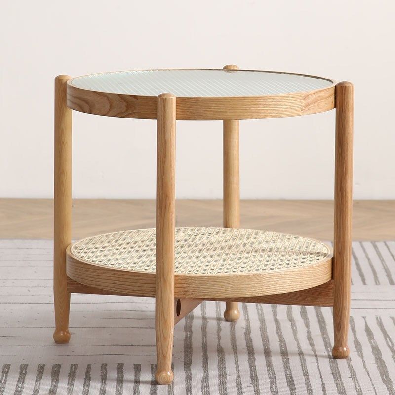 Glass-Topped Coffee Cocktail Table with Shelf Contemporary 4 Legs Coffee Table