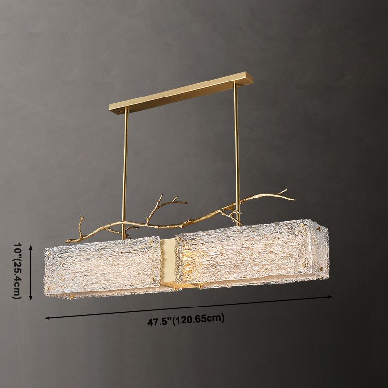 Rectangle Glass Island Light Fixtures Modern Style Hanging Lamp for Living Room