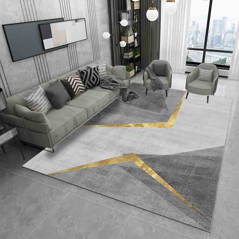Trendy Geometry Print Indoor Rug Polyester Carpet Non-Slip Backing Area Rug for Home Decoration