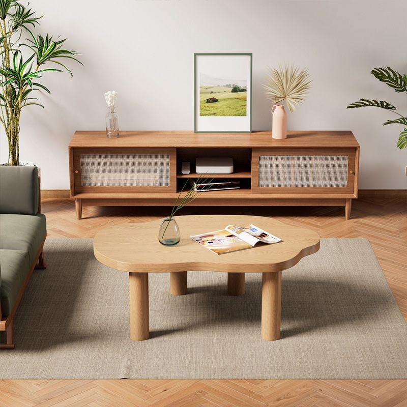 Scandinavian Pine Wood Coffee Table with Free Form Top Cocktail Table