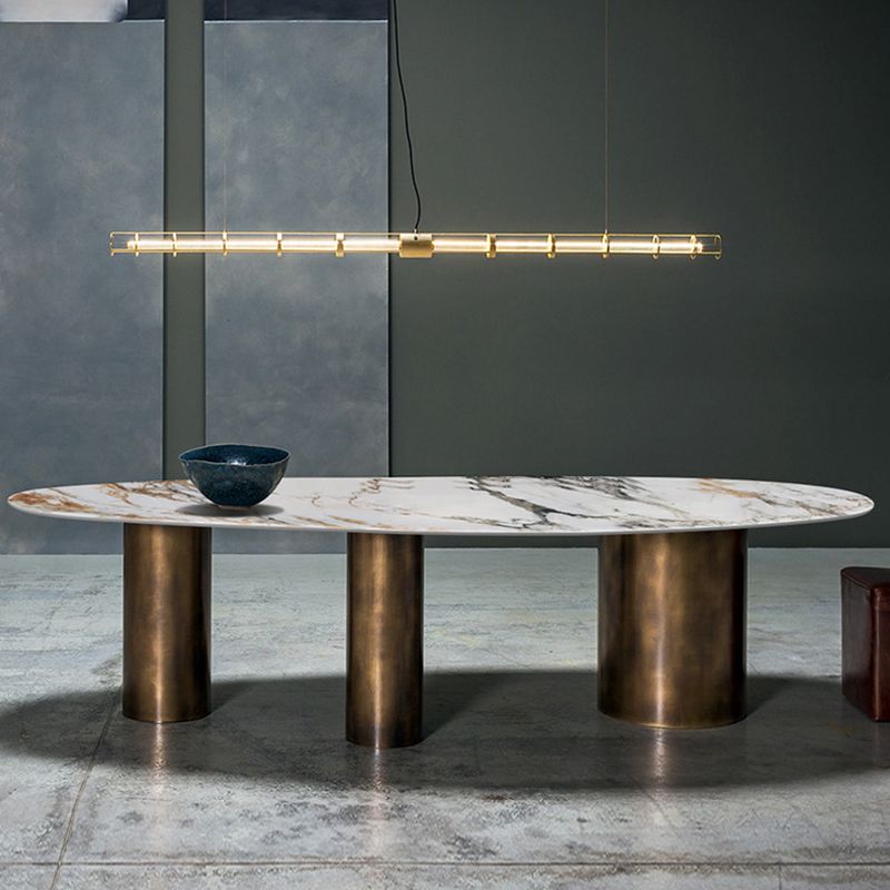 Oval Sintered Stone Dining Table Luxury Kitchen Table with Metal 3 Legs