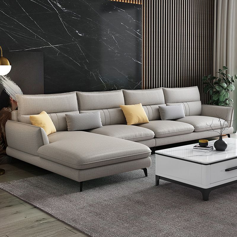 Contemporary Stationary Faux Leather Recessed Arm Sofa Chaise