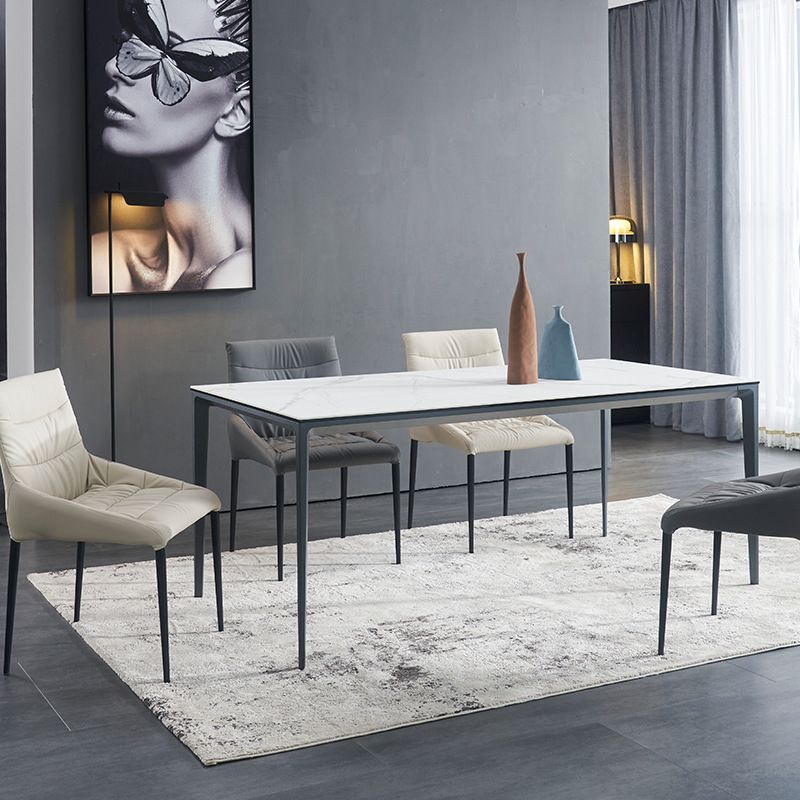 Mesa de comedor rectangular moderna Mesa de comedor de piedra sinterizada con 4 patas de metal