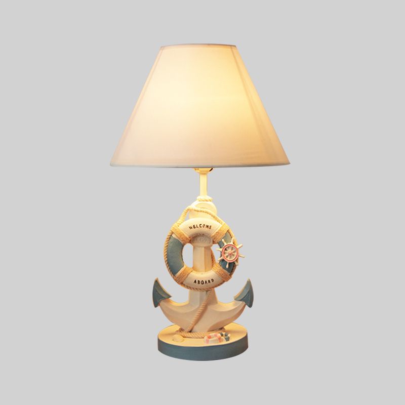Light/Dark Blue Anchor Resin Nightstand Light Mediterranean 1-Bulb Fabric Night Table Lamp for Bedroom