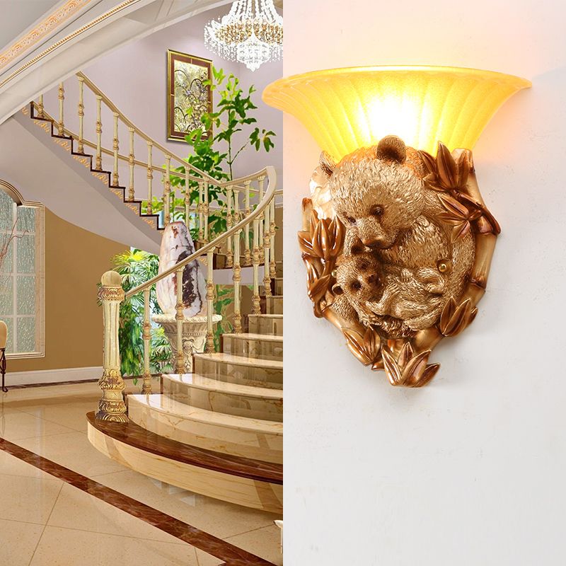 Resin Bear Mom and Baby Sconce Light Vintage 1-Light Golden Wall Mount Lighting Ideas