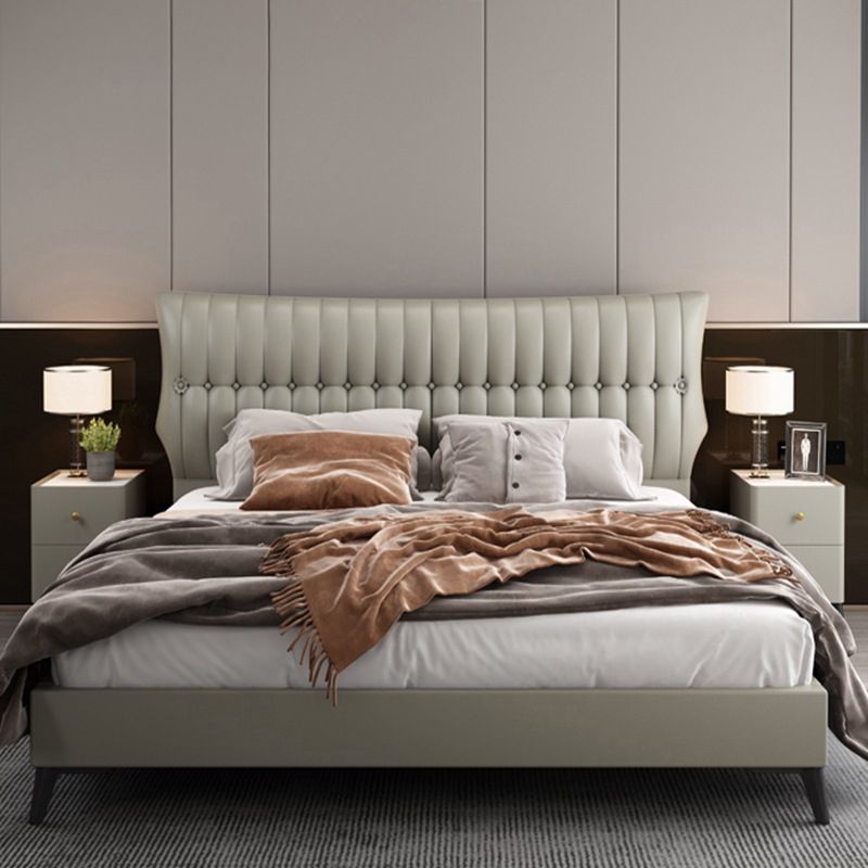 Contemporary Grey Upholstered Rectangular Headboard Standard Bed