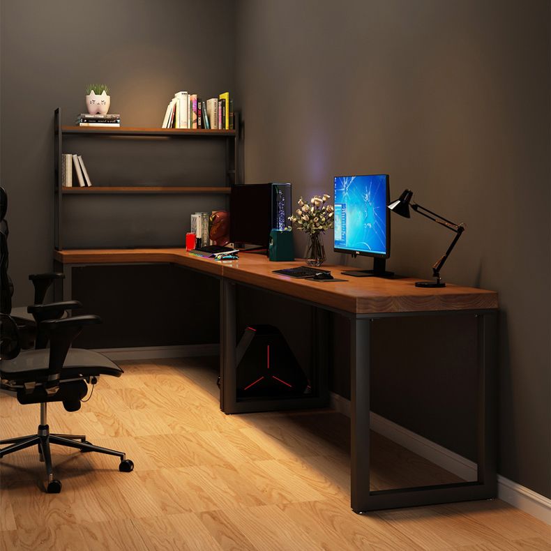 Rectangular Corner Writing Desk Solid Wood Office Desk with Iron Legs for Bedroom