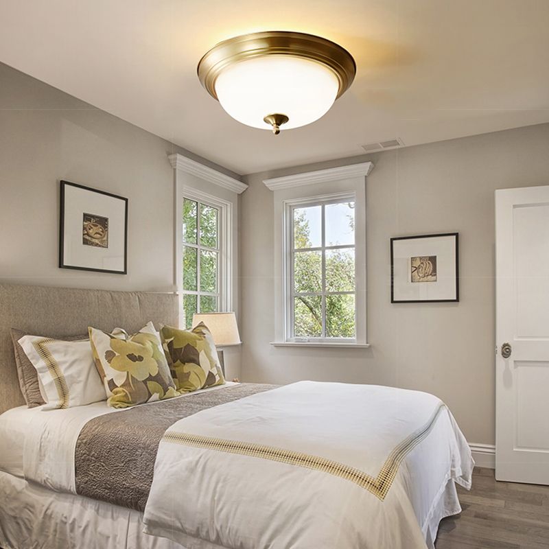 Glas-Bronze-Deckenleuchte im Kolonialstil, Kupferschale, Unterputzmontage für Innenräume