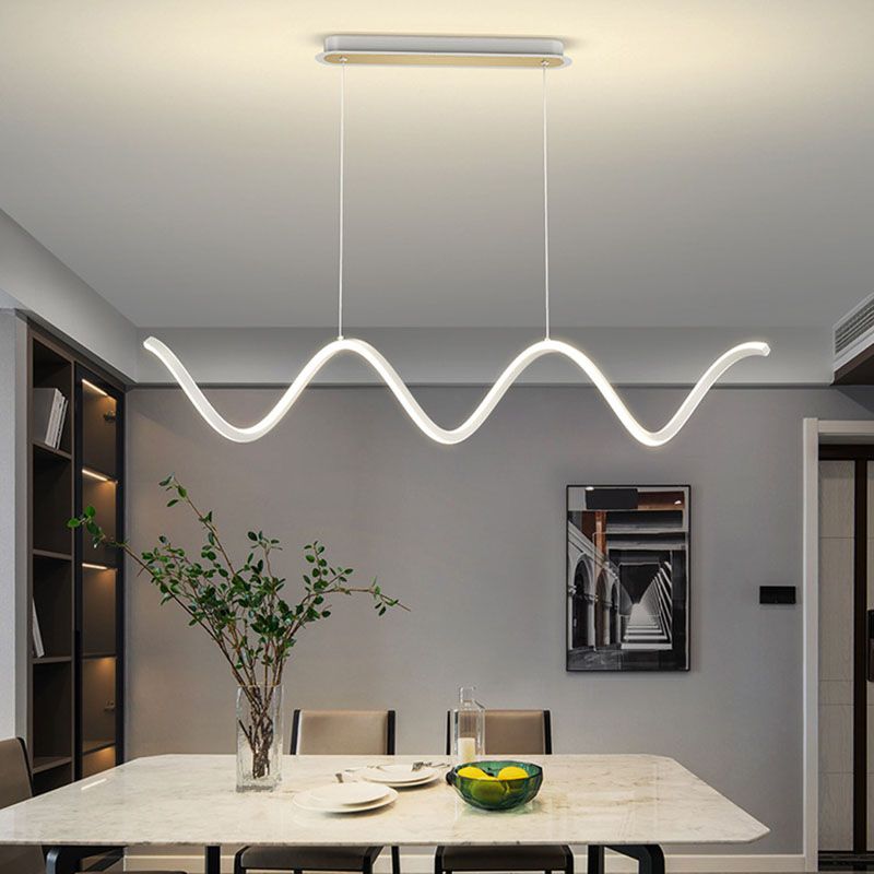 Modern Minimalist LED Island Light Acrylic Linear Hanging Lamp for Dining Room