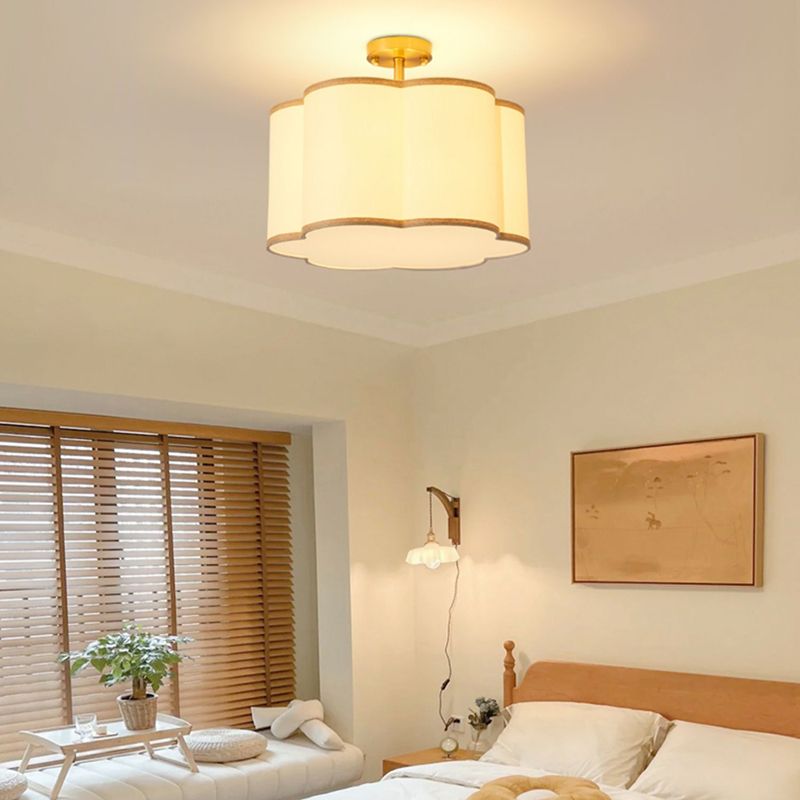 American Style Ceiling Light Geometry Shape Ceiling Lamp with Fabric Shade for Living Room