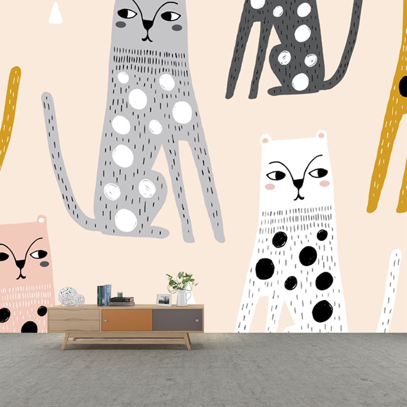 Childrens Art Kitten Mural Decal for Kids Room Personalized Wall Decor in Light Orange