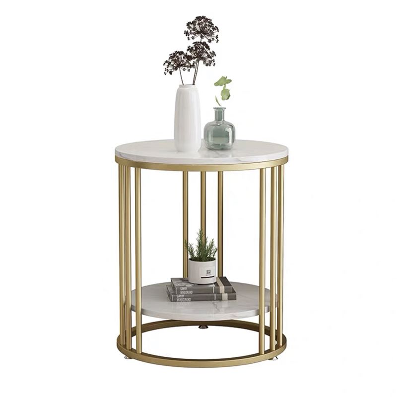 Frame Base Design Gold/ Black Metal Slate Top White Rectangular Side Table