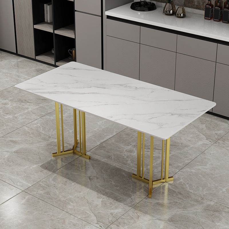 Sintered Stone White Dining Table Traditional Luxury Dining Table with Metal Base