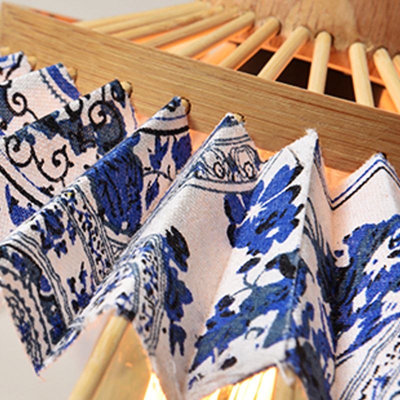 Umbrella Shaped Suspension Lamp Bamboo 1-Light Tea Room Hanging Light Fixture