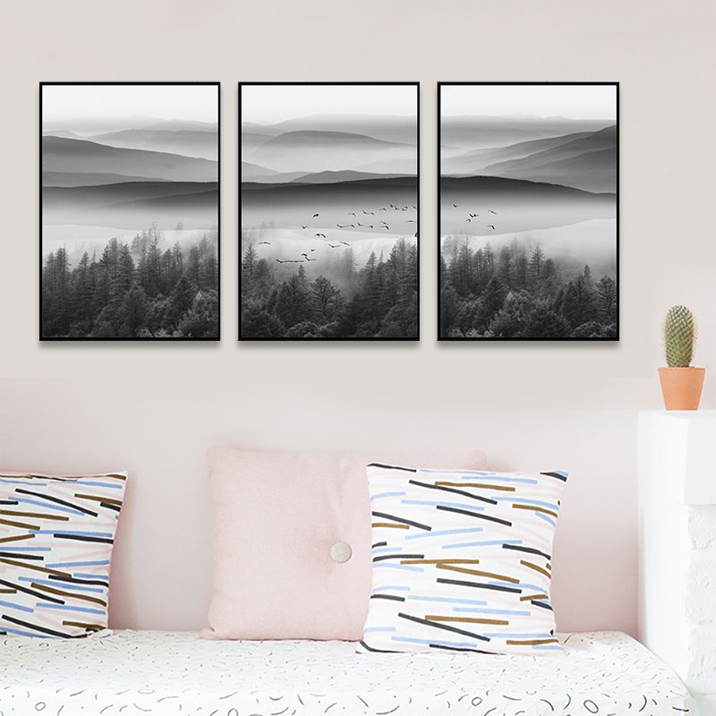 Foggy Nature Scenery Wall Art Print Dark Color Contemporary Canvas for Family Room