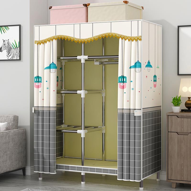 Contemporary Style Wardrobe Metal Clothes Rail Included Wardrobe Closet