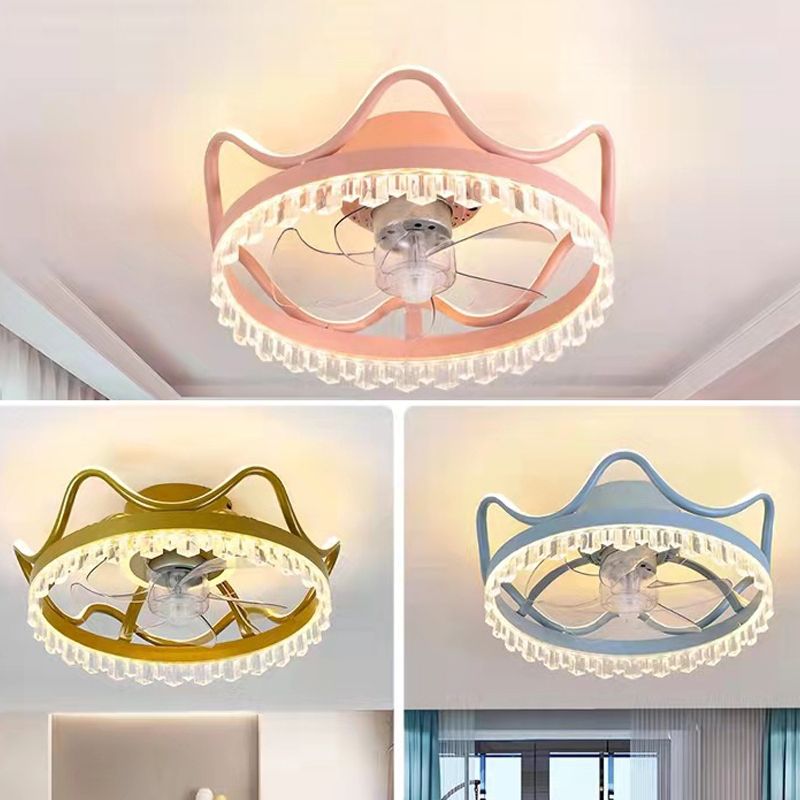 Crown Shape Ceiling Lamp Trendy Nordic LED Ceiling Fan Light for Bedroom