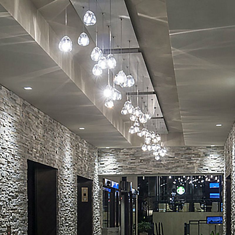 Modern Ball Pendant Clear Crystal 5/7/26 Heads Multiple Hanging Ceiling Light for Spiral Stair