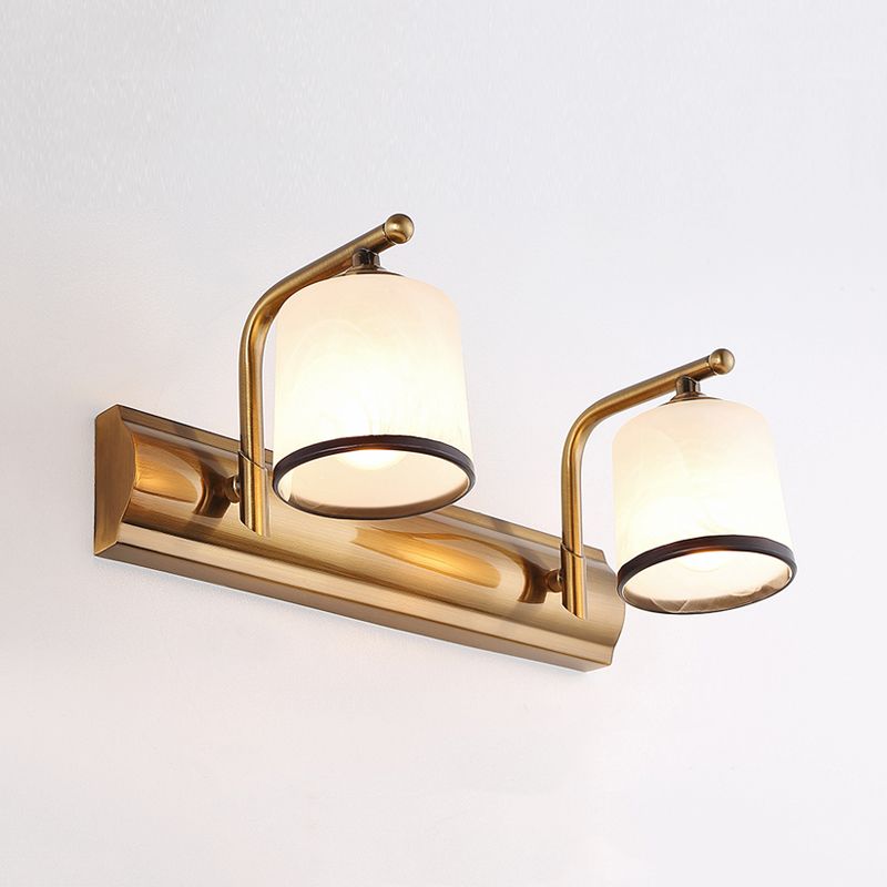 2/3 Lights Column Vanity Lighting Colonial Gold Frosted White Glass Wall Sconce Light Fixture for Bathroom