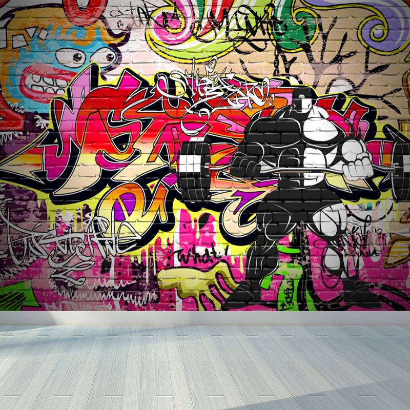 Graffiti Graphic Mural Wallpaper Pastel Color Modern Wall Covering for Living Room