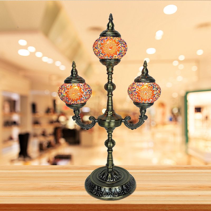 3 Lights Trident Night Light Traditional Beige/Orange/Blue Multicolored Stained Glass for Bedside