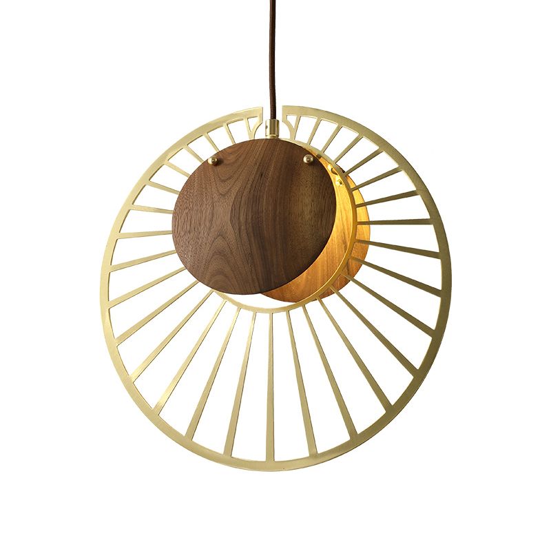 Army Green Wire Hat Pendant Light Modern Creative 1 Light Iron Ceiling Lamp with Wood Clamp Lampshade