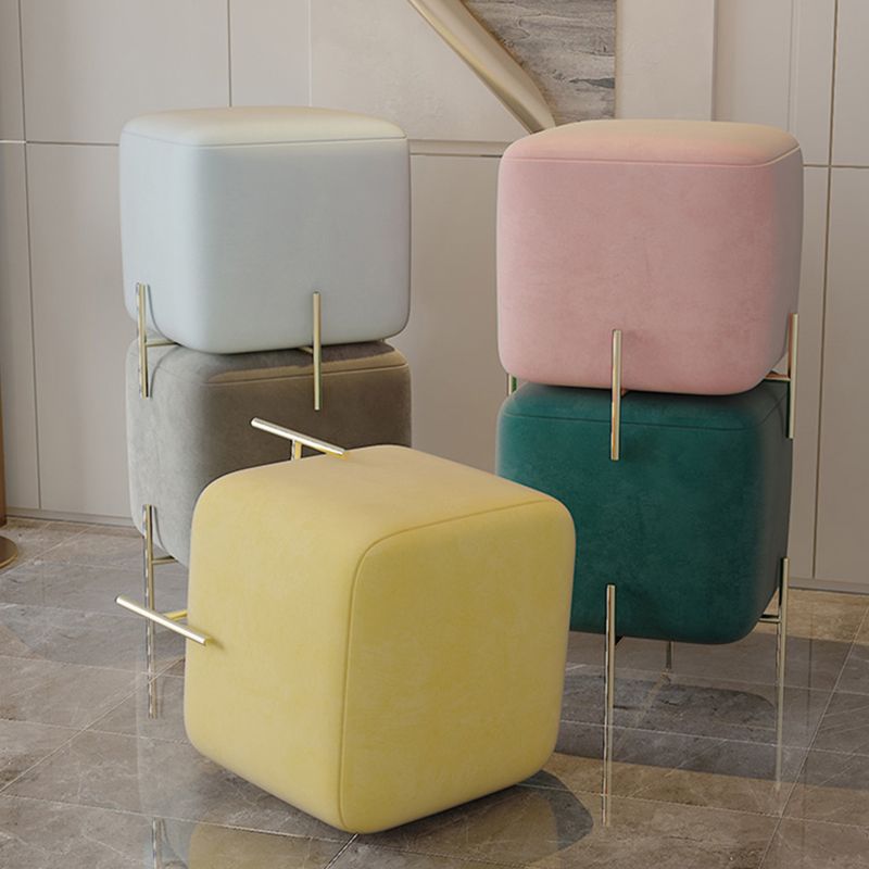 Glam Square Target Pouf Plain Velvet Metal Frame Water Resistant Couch Ottoman