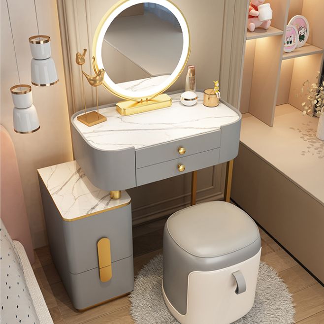 Modern Lighted Mirror Makeup Vanity Desk Storage Box Makeup Vanity Set with Drawer